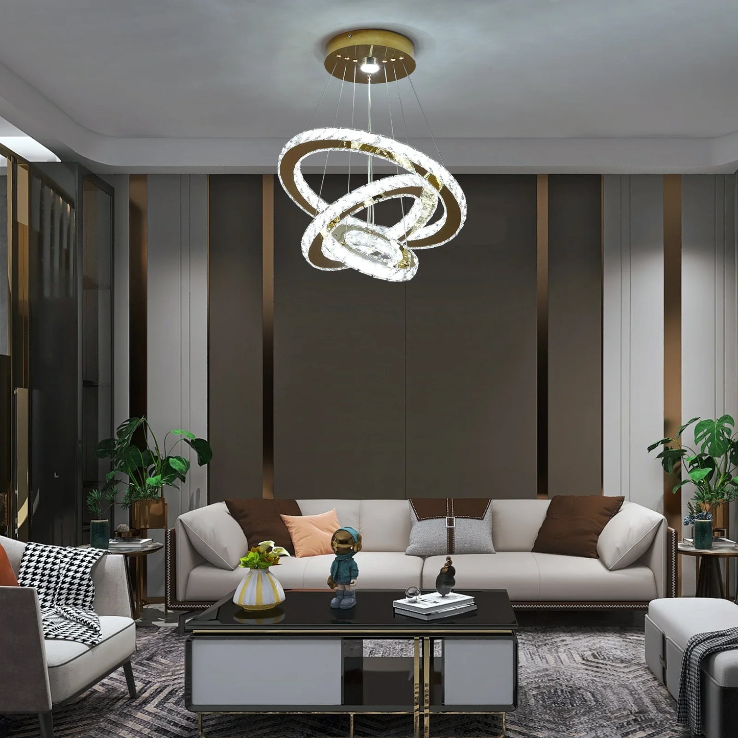 Crystal Pendant Light Living Room Remote Control Gold Chrome Lustre Ceiling Chandeilers Lamp for Bedroom Home Decoration Luminai