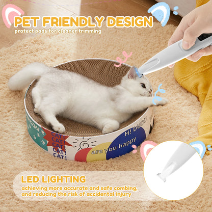 Electric Pet Paw Trimmer Rechargeable Cat Paw Clipper Low Noise Dog Paw Trimmer Kit with LED Light Waterproof Pet Grooming Tools