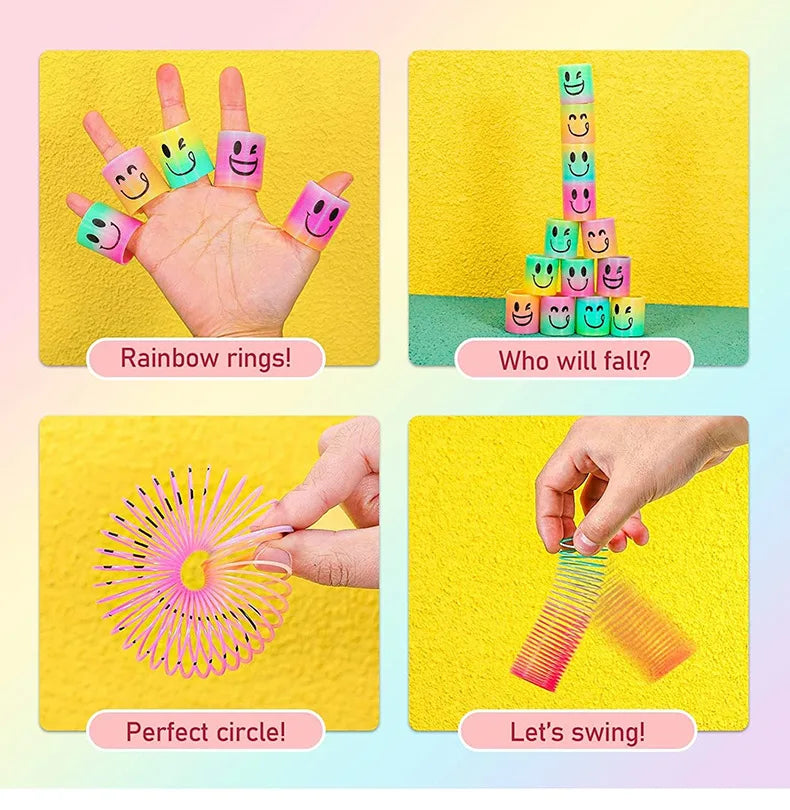 12/24 Rainbow Magic Springs Circle Toys Kids Birthday Party Favors Guests Giveaway Small Gifts Pinata Fillers Flexible Funny Toy