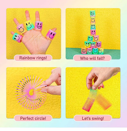 12/24 Rainbow Magic Springs Circle Toys Kids Birthday Party Favors Guests Giveaway Small Gifts Pinata Fillers Flexible Funny Toy