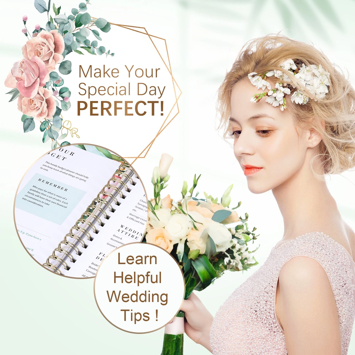 Bride's Wedding Planner&Organizer Wedding Planner Gold Foil Hardcover with Metal Corner+Countdown Calendar Engagement Diary Gift