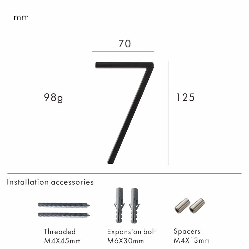 Nurlin 5 inchs 125mm Luxury Address Big House Numbers Modern Gold Black Silver Floating Signage Outdoor Digits Mailbox Sign