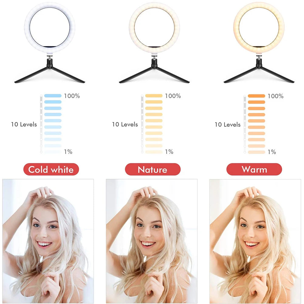 33cm Selfie Ring Light 12 in LED Tripod Phone Stand Holder Photography RingLight Circle Fill Light Led Color Lamp Trepied Makeup