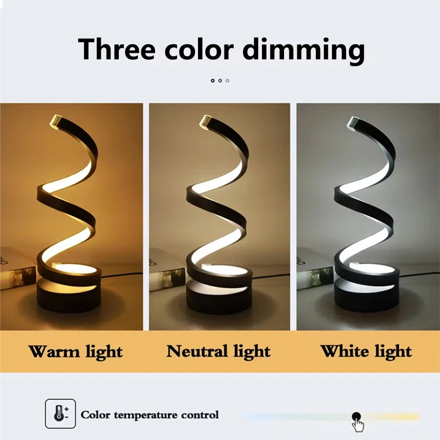 Tischlampen für Wohnzimmer, moderne, spiralförmige, dimmbare LED-Tischlampe, kleine Nachttischlampen, Nachttischlampe für Schlafzimmer, Büro, Zuhause