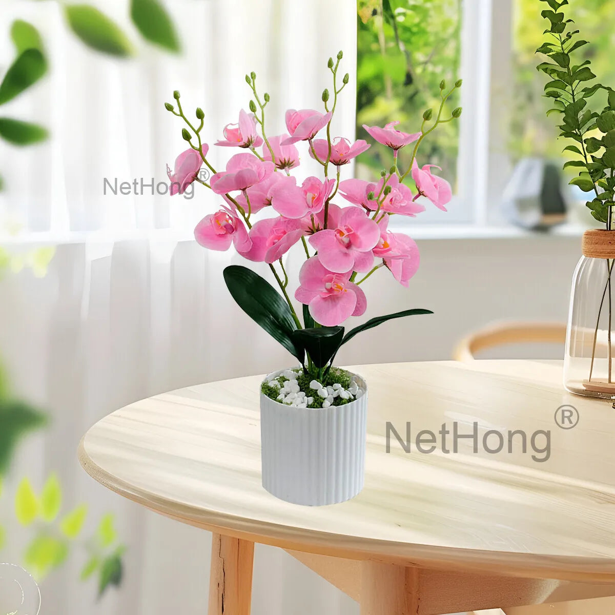 Artificial Flowers Potted 5-branched Phalaenopsis iron wire inside the branches