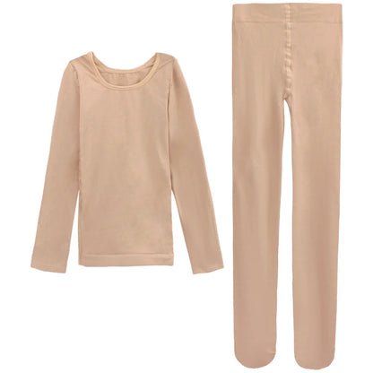 Girls Thermal Underwear Suits Nude Stretch Ballet Underwear Set Dance Tights Leotard for Winter