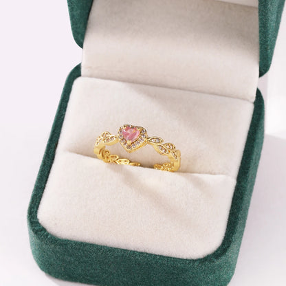Pink Zircon Bow Heart Rings For Women Gold Plated 18K Plated Adjustable Heart Ring 2026 Trend Wedding Aesthetic Jewelry Gift