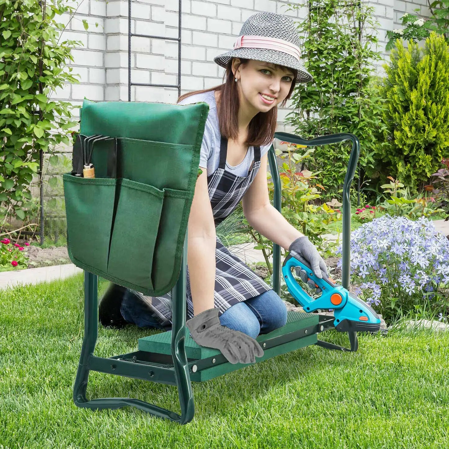 Heavy Duty Garden Kneeler Seat, Thickend Soft Eva Pad, Foldable Garden Stool Pouch, Steel Frame, Gardening Bench