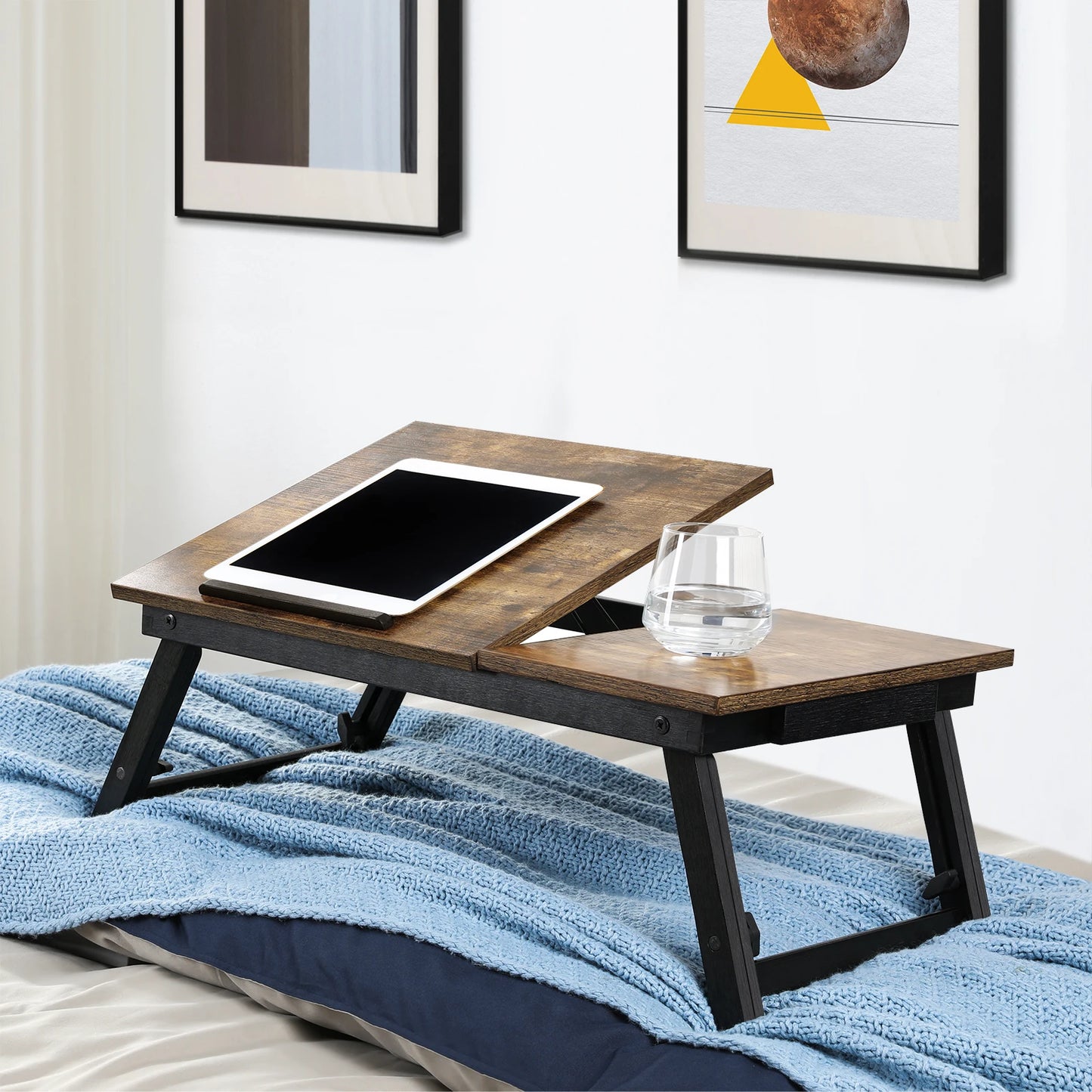 SONGMICS Laptop Desk for Bed or Sofa with Adjustable Tilting Top, Breakfast Serving Tray with Height Adjustable Folding Legs