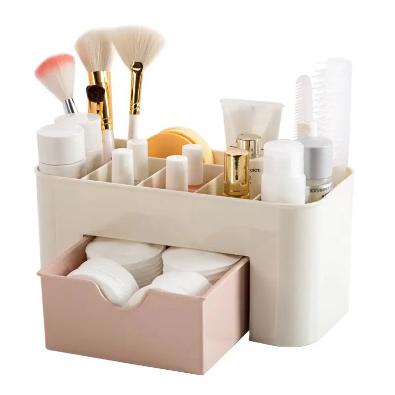 Premium Makeup Organizer with Drawer - Acrylic Cosmetic Storage Box for Lipstick, Brushes & Cotton Swabs