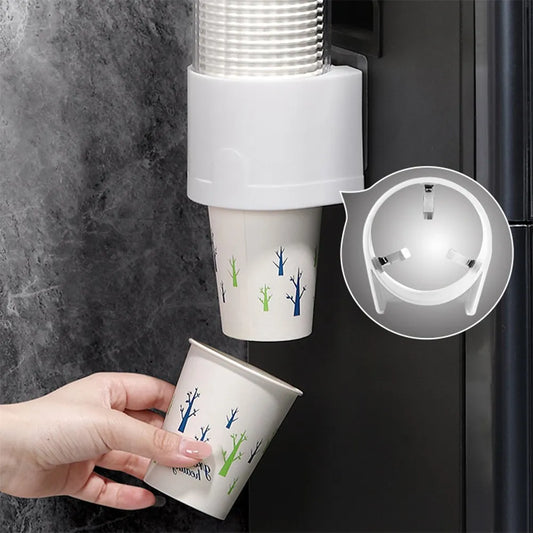 Dispenser Automatically Drop Cup Remover Wall Mount Pull Type Water Cooler Cup Holder With Flip Cap Household Accessories