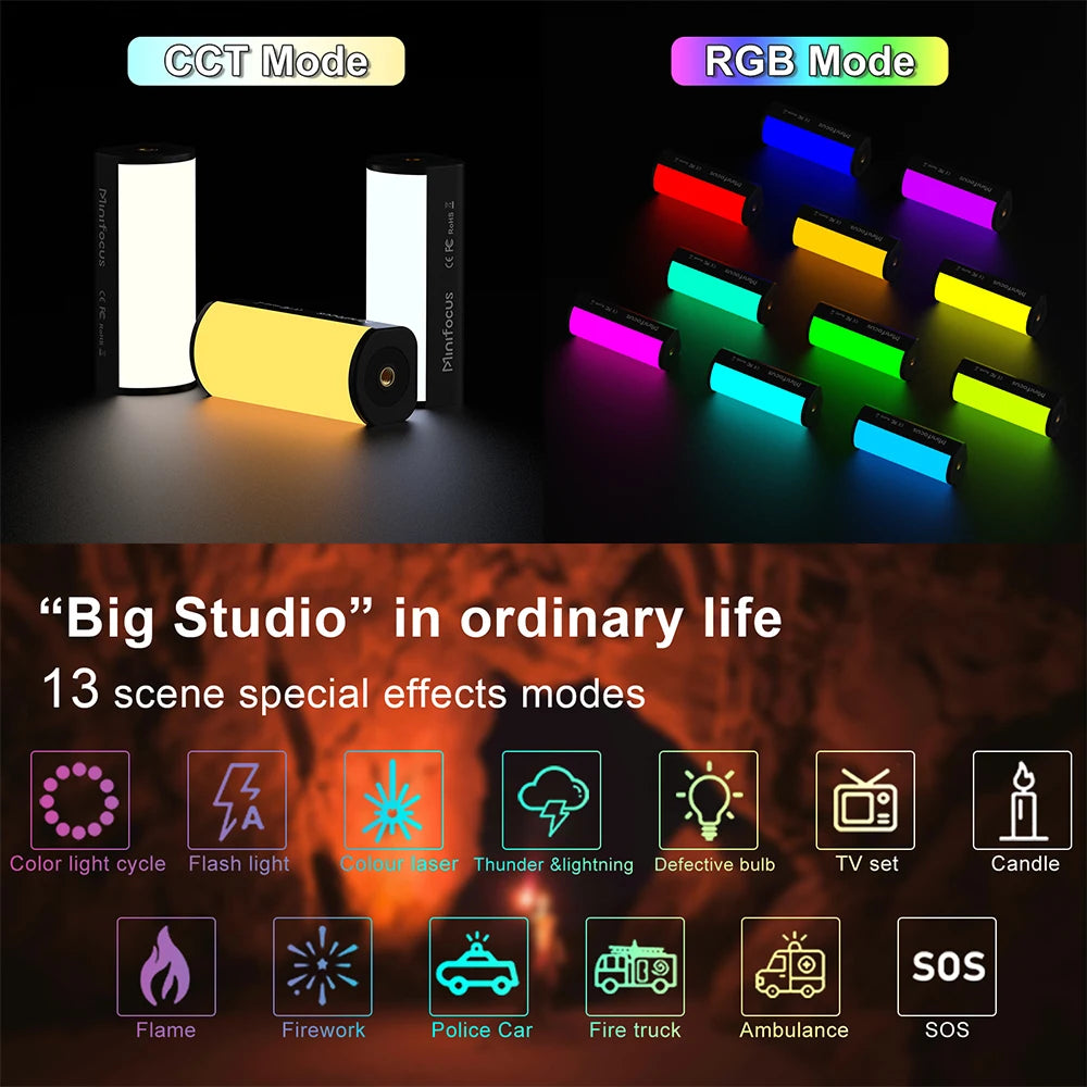 Minifocus Mini RGB Tube Light Handheld led Photography Stick Video Wand Fill Lamp Magnetic 2500-9000K for Vlog Youtube TikTok