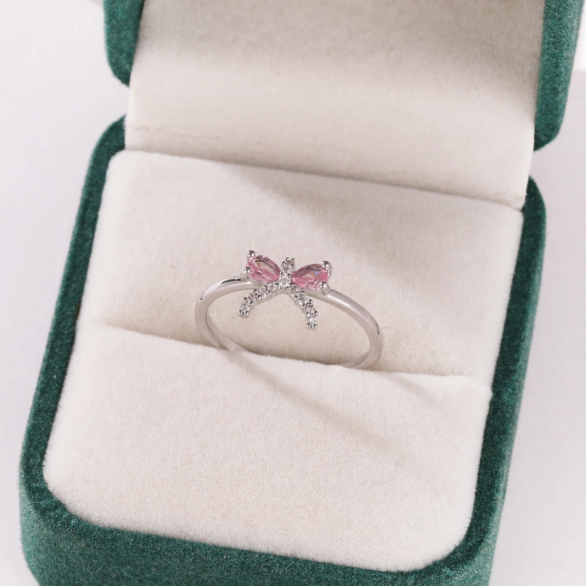 Pink Zircon Bow Heart Rings For Women Gold Plated 18K Plated Adjustable Heart Ring 2026 Trend Wedding Aesthetic Jewelry Gift