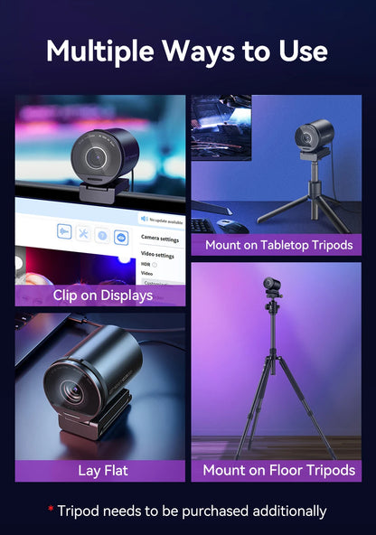 4K Webcam UHD Web Camera HDR Streaming Video Camera With Sony Sensor EMEET S800 USB Webcam With Dual Noise Cancelling Mics
