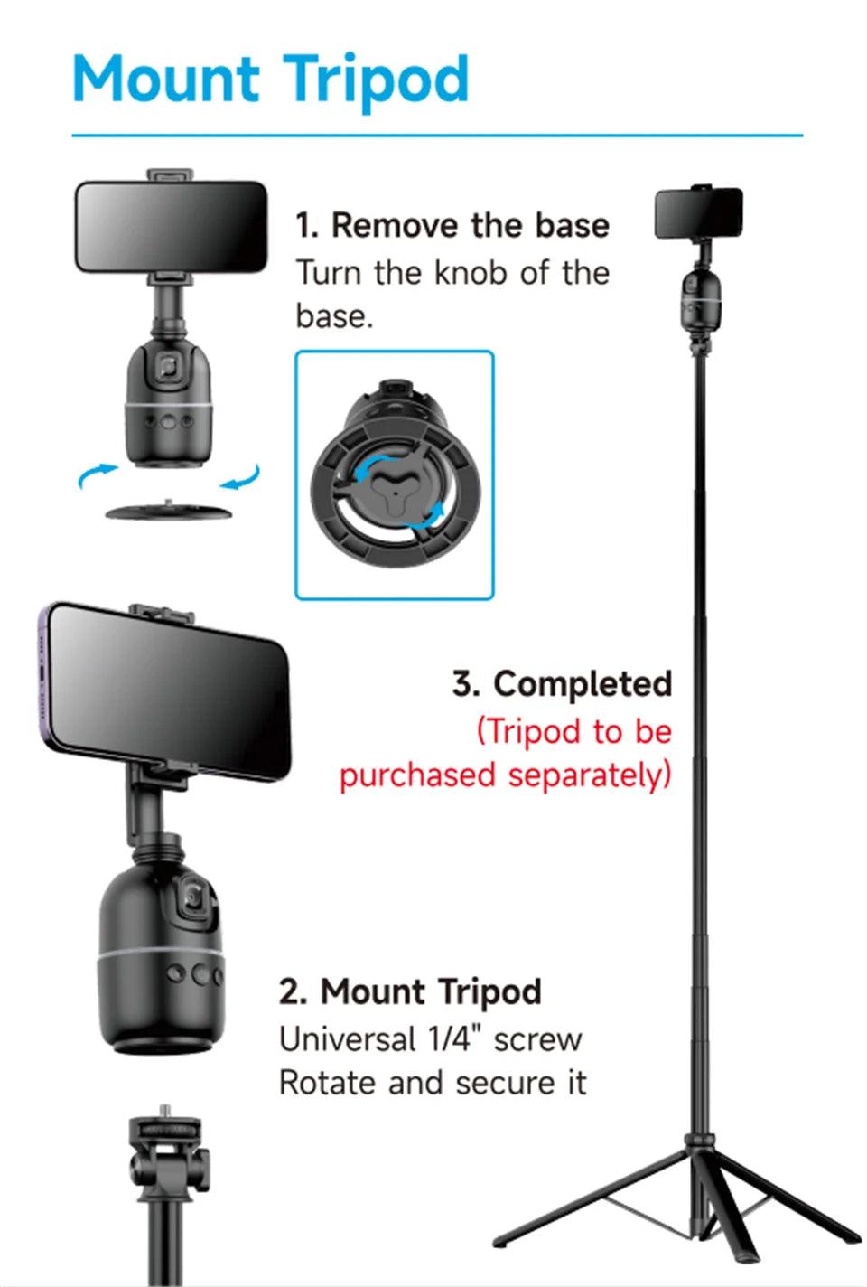 Roreta Multifunctional selfie stick with light anti shake shooting image stable for iPhone smartphone handheld gimbal stabilizer