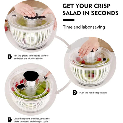 LMETJMA 6,3 QT Salatschleuder, große Salatschleuder, Einhand-Smoothie, Easy-Press-Funktion, große Gemüseschleuder, Salatmixer, Waschmaschine JT251