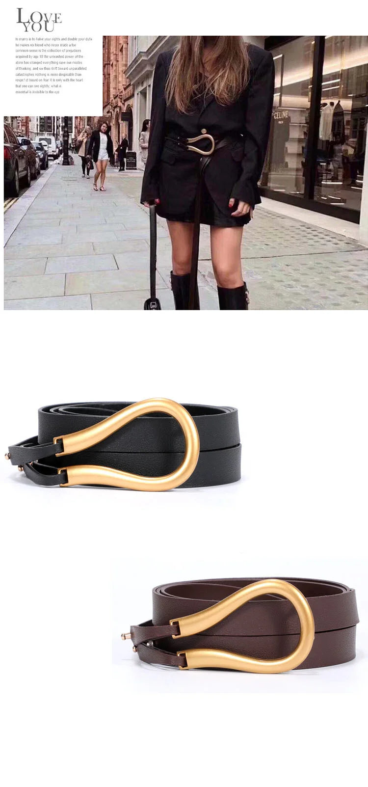 Fashion Woman Belt High Quality Casual Light Horseshoe Buckle Large U-shaped Luxury Personality Curve Designer Belt Women LB2237