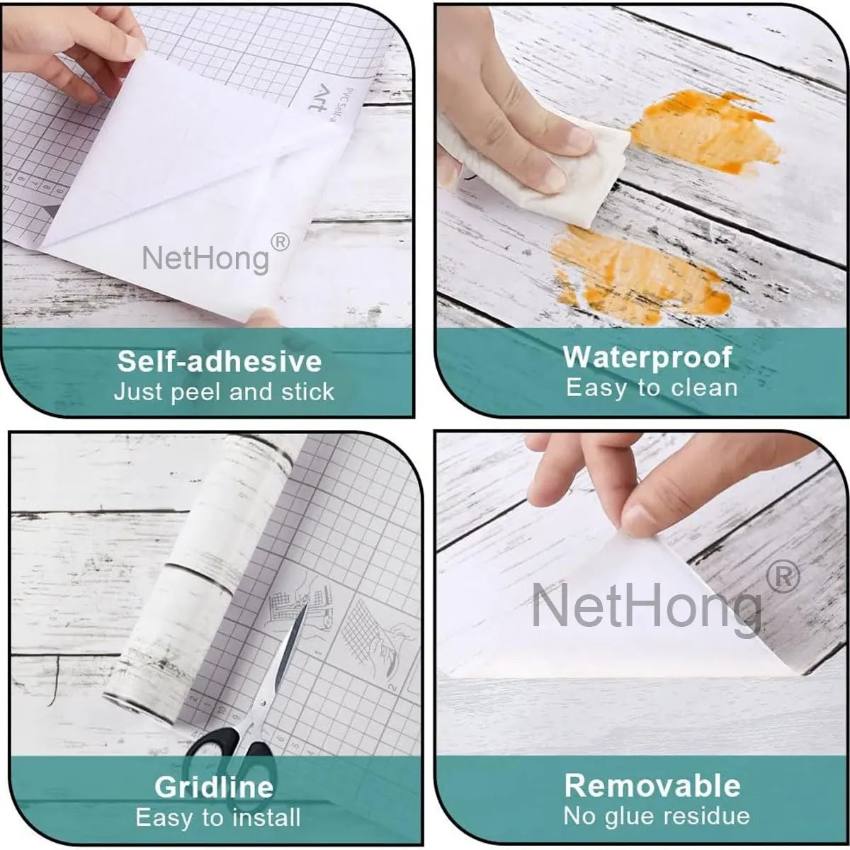 6M Vinyl Ivory white wood grain Wallpaper Stickers Self Adhesive Paper Waterproof