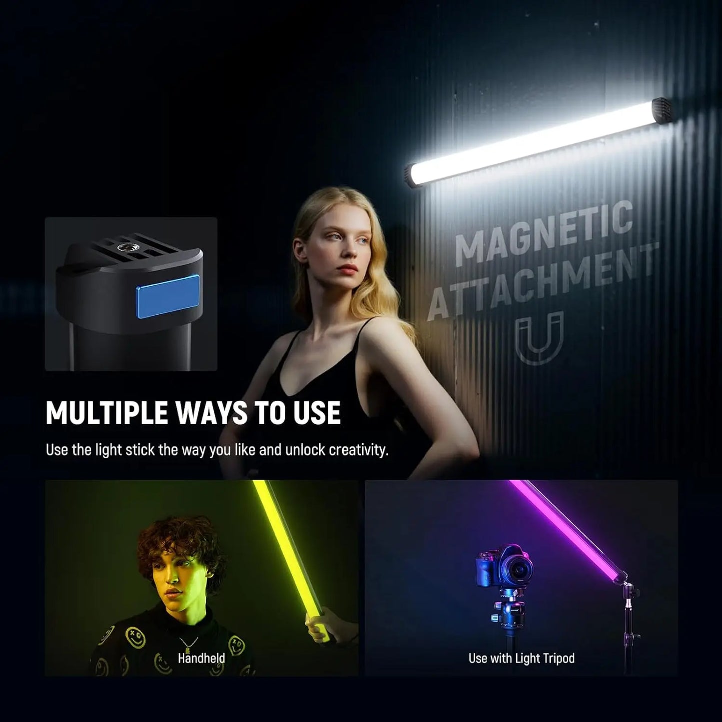 NEEWER Basics 21" Magnetic RGB Light Wand LED Handheld Video Tube Lighting Stick with  for Studio Photography Streaming