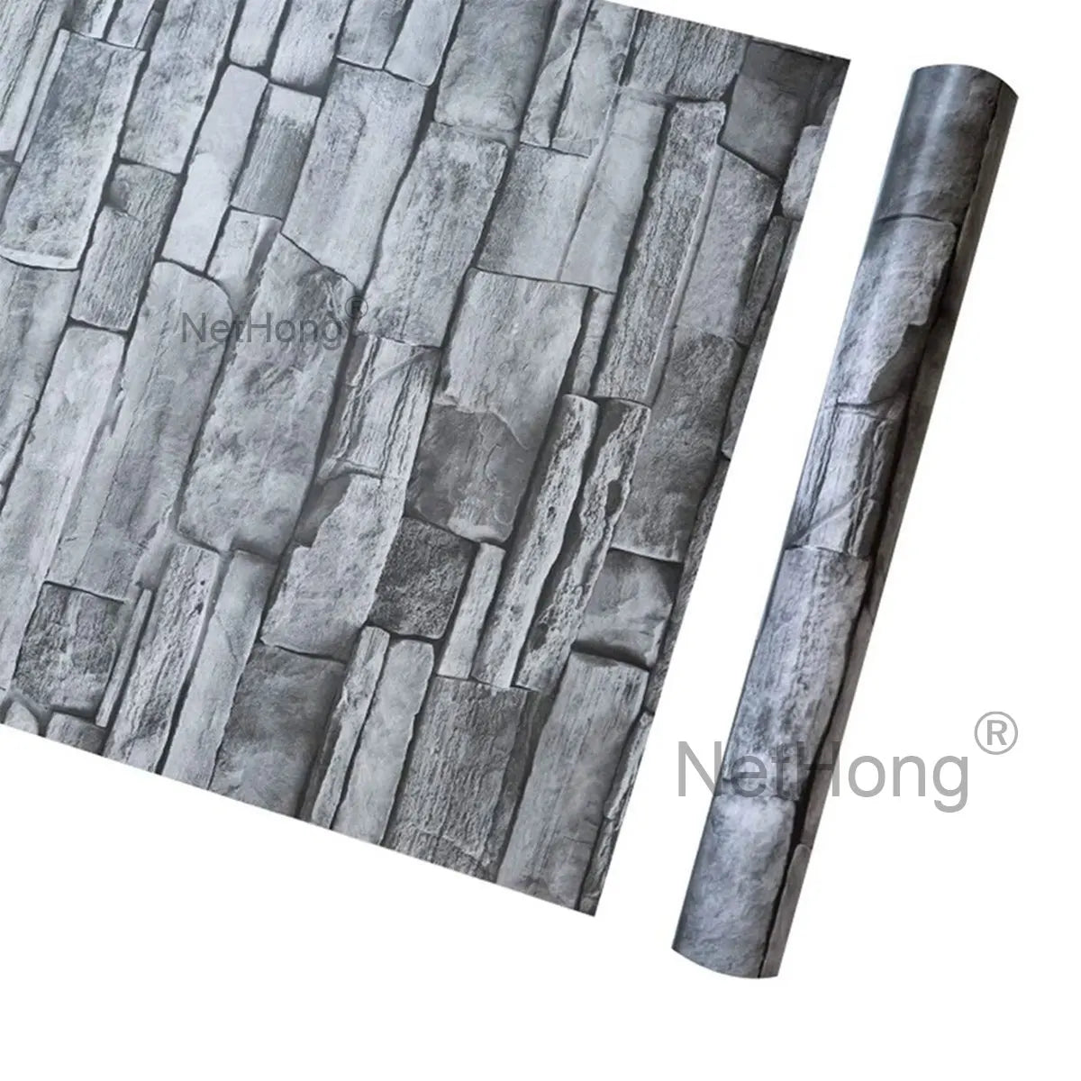 6M 3D Gray Stone Brick Effect Wallpaper Vinyl Self Adhesive Wall Stickers