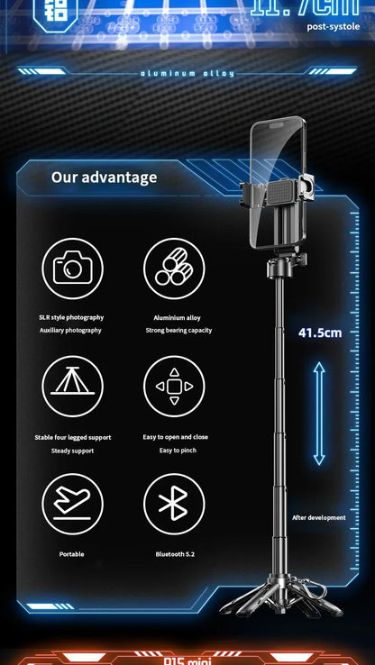 Portable Bluetooth Selfie Stick Tripod with Remote, Foldable Phone Holder Stand for iPhone & Smartphones, Mini Keychain Design