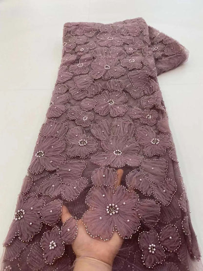 Dark Purple Panhua Bead Cord Embroidery + Sequin Embroidery Fairy Style Evening Dress Women’s Skirt Fashion Bead sewing 2 yard