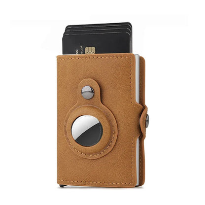 Men Wallet for Apple Airtag RFID Blocking Card Holder  Air Tag Wallet Business Pop Up Slide Cardholder Case with Zip Coin Purse
