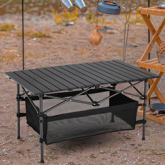 【Breeins】Aluminum Roll-Top Foldable Camp Table with Mesh Shelf