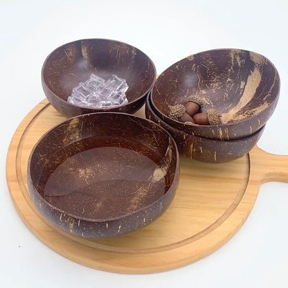 Natural Coconut Bowl Dinner Set for Women, Handmade Wooden Tableware, Wood Spoon, Dessert Fruit Salad, Mixing Rice Ramen Bowl, 1