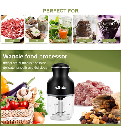 Wancle Electric Meat Grinder Kitchen Chopper Stainless Steel Blade Vegetable Garlic Crusher Household Food Processor Blender