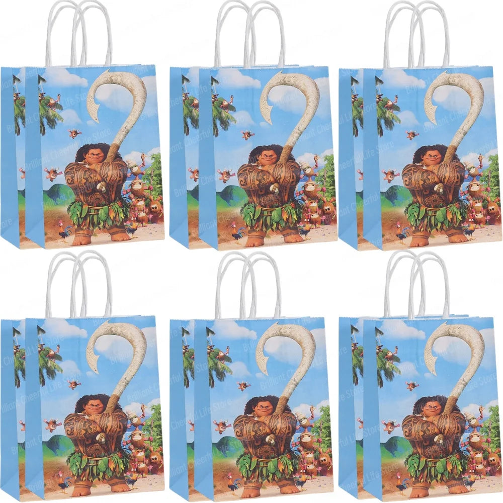 6/12Pcs Disney Moana Gift Bags Ocean Princess Birthday Party Paper Candy Treat Goody Bag Girls Favors Baby Shower Decorations