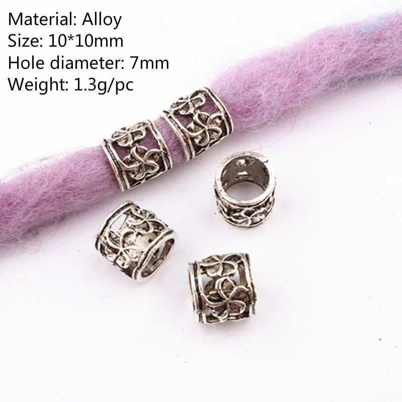 5 Pcs Antique Silver Hair Braid Dread Dreadlock Beads Cuffs Tuber Approx 8mm Inner Hole for Hair Styling Accessories Tool