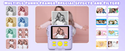 Gofunly Children's Instant Print Camera Thermal Printing Digital Camera 2.4" 1080P Camera Toy For 6-12 Years