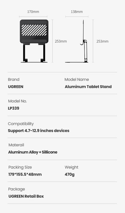 UGREEN Tablet Phone Stand For iPad Pro iPhone Xiaomi Tablet Support Aluminum iPad Holder Laptop Stand Phone Holder iPad Stand