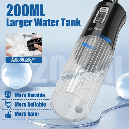 Sejoy Electric Water Flosser 200ML Water Tank Tooth Clean Machine USB Rechargeable Dental Irrigator 4 Cleaning Modes Timing