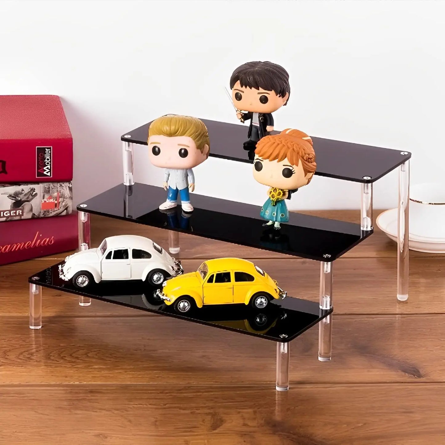 Acrylic Riser Display Stand Perfume Organizer Shelves for Amiibo Funko Figures Toys Cupcake Desserts Collection Cosmetic Jewelry