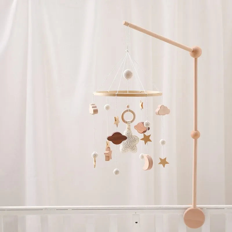 Baby Crib Bed Bell Rattle Toy 0-12 Months Wooden Mobile Cartoon Bee Bed Bell Hanging Toy Holder Bracket Infant Crib Bracket Gift