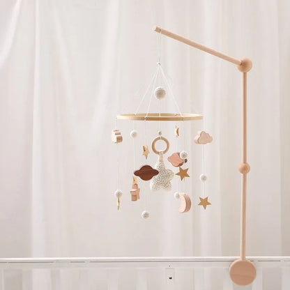 Baby Crib Bed Bell Rattle Toy 0-12 Months Wooden Mobile Cartoon Bee Bed Bell Hanging Toy Holder Bracket Infant Crib Bracket Gift