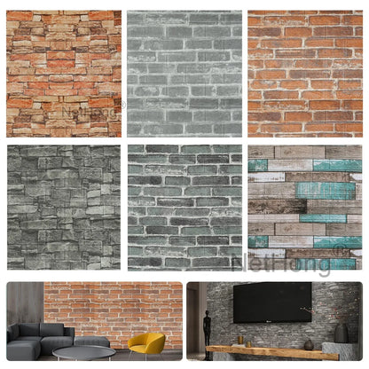 Waterproof Brick Stone Wallpaper Self Adhesive Vinyl Wall Decor Sticker 70*77Cm