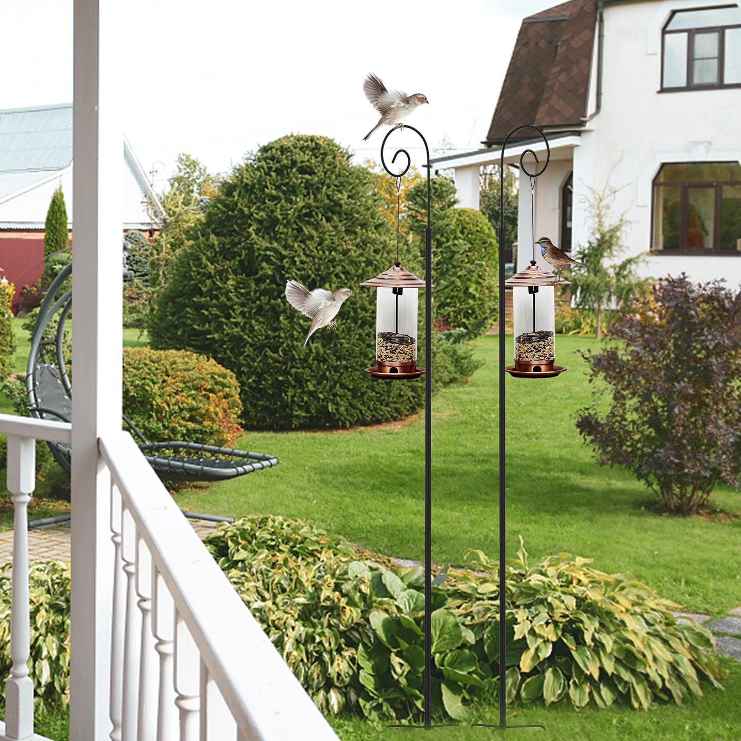 Hohe Hirtenstabhaken, Metall-Gartenhaken, 3-teiliger Rohrständer, abnehmbare Vogelfutterstange, Gartenhänger, 2 Stück