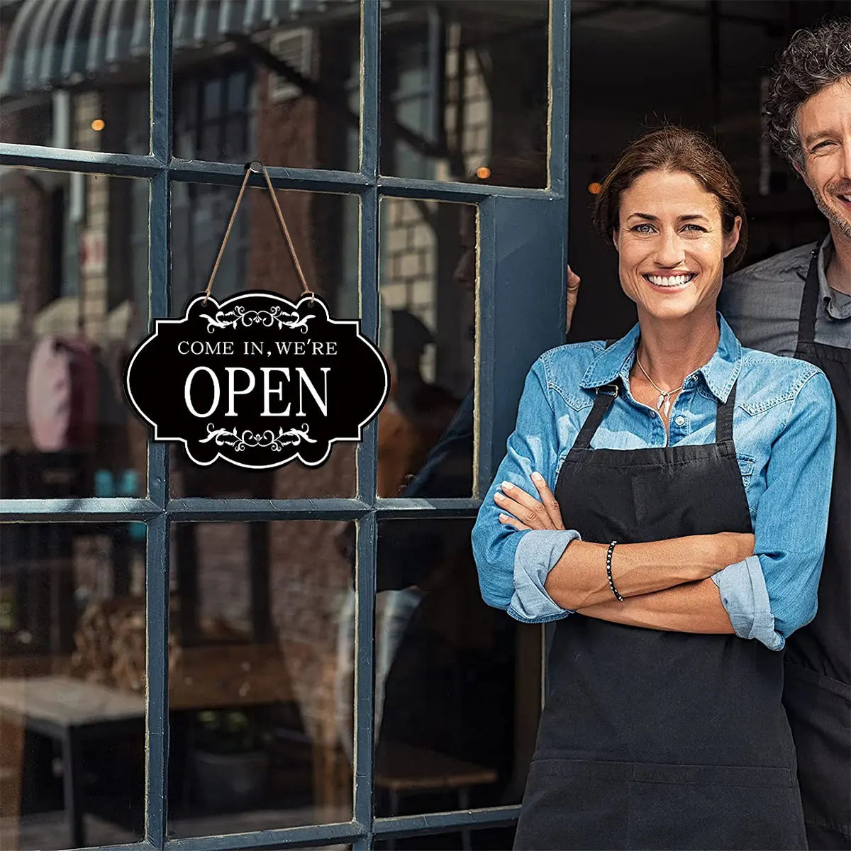 Open And Closed Business Sign Retro Wooden Stores Hanging Sign Waterproof Double Sided Reversible Business Sign For Door Window