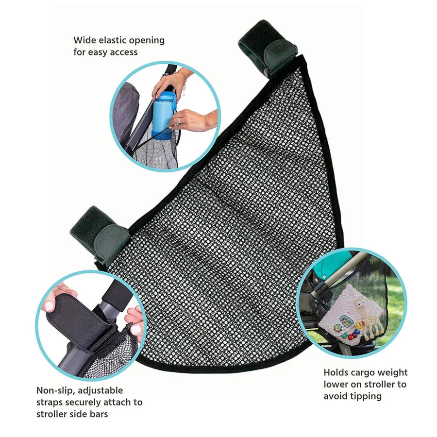 Baby Stroller Side Mesh Bag Large Capacity Toddler Toy Diaper Feeding Bottle Storage Bag Baby Stroller Hanging Black Mesh Bags