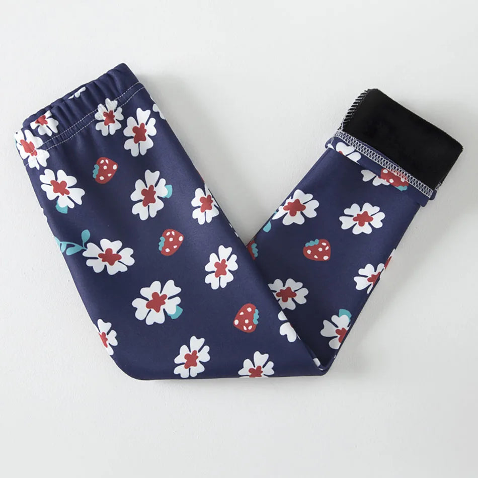 Girls Winter Leggings - Warm Plush Thickened Butterfly Print Pants for Kids