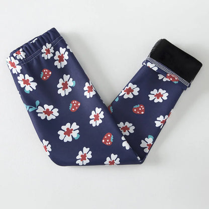 Girls Winter Leggings - Warm Plush Thickened Butterfly Print Pants for Kids