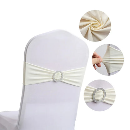 10pcs High-end Hotel Wedding Decoration Butterfly Knot Backrest Flower Spandex Chair Ribbon Chair Cover Elastic Strap