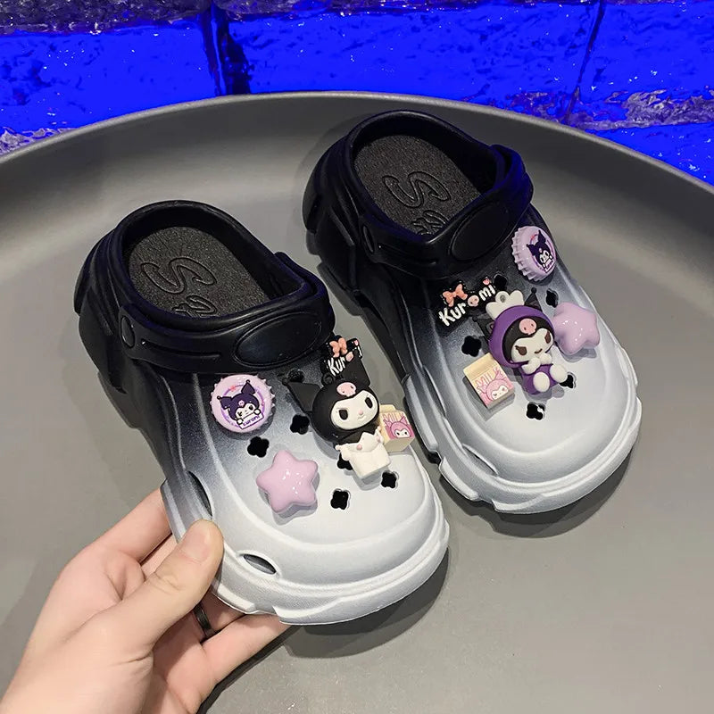 Summer Children Slippers for Girls Fashion Soft Comfortable Cute Sanrio Kuromi Cut-outs Casual Versatile Outside Beach Sandals