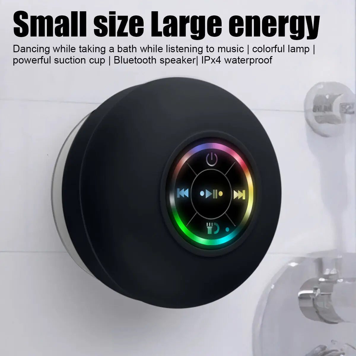 Portable Wireless Bluetooth Speaker Waterproof Suction For Shower Bathroom Black