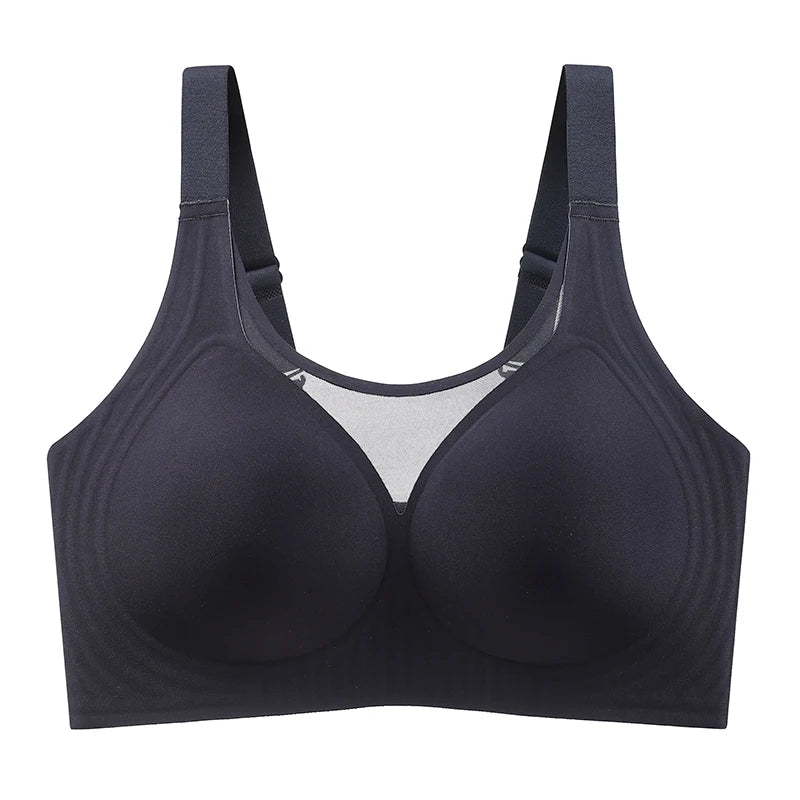 Plus Size Jelly Gum Full Cover Semi Fixed Large Cup Lace Underwear Anti Glare Mesh Woman Bra Comfortable  Gathering