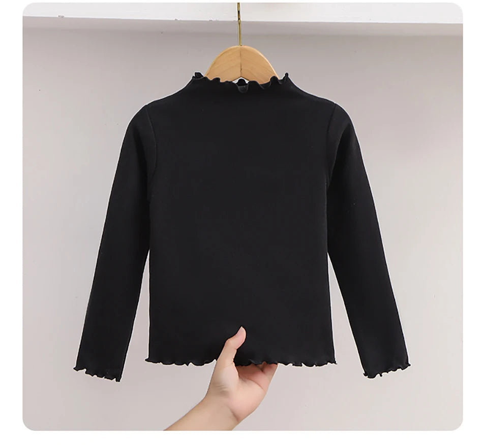 Girls Long Sleeve T-Shirt - Black Ruffle Edge Autumn Winter Base Layer