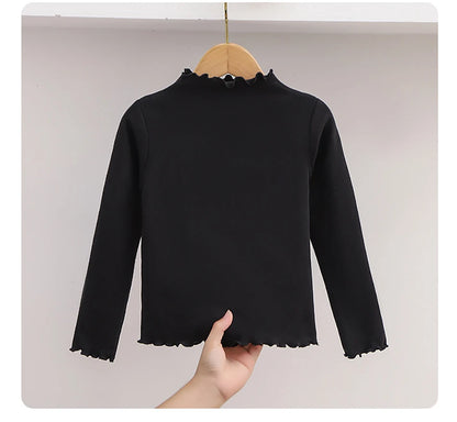 Girls Long Sleeve T-Shirt - Black Ruffle Edge Autumn Winter Base Layer